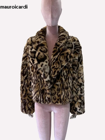 christmas outfit Sonicelife Spring Winter Short Thick Warm Colorful Leopard Print Faux Fur Coat Women Loose Luxury Fluffy Jacket Furry Cardigan