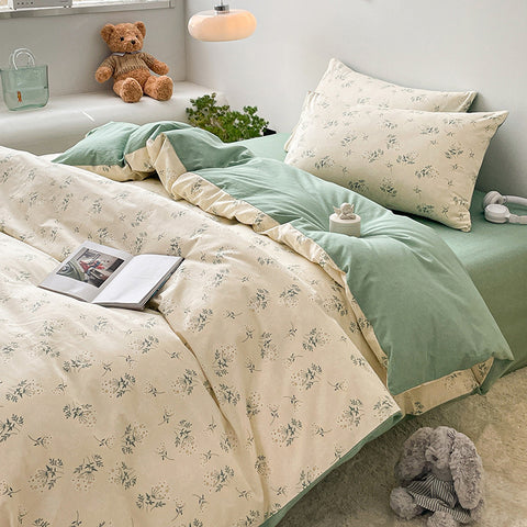 Sonicelife Cotton Bedding Set Floral Rabbit Ins No Filler Duvet Cover Flat Sheet Pillowcase Full King Size Soft BedSpread Home Textile