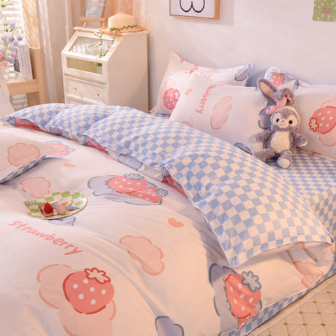Sonicelife Floral Bedding Set Skin Friendly Nordic Style Duvet Cover With Pillowcases INS Flat Bed Sheet Soft Polyester Comforter Sets