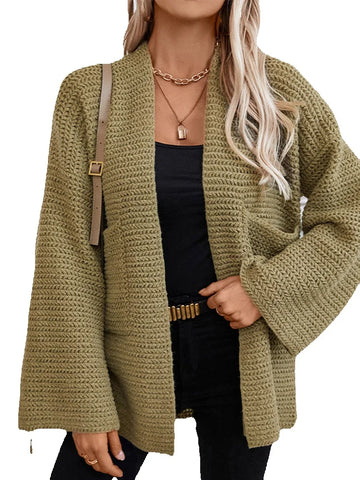 Black Friday Sonicelife Casual Knitted Solid Cardigan Women Retro Loose Simple Open Sweaters With Pockets Female Korean Autumn Chic Daily Outwears