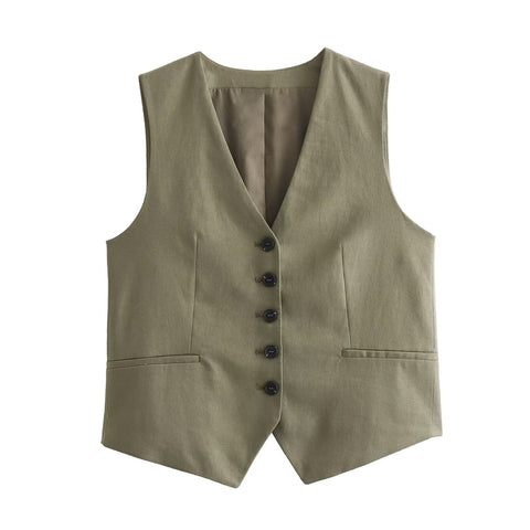 Sonicelife Single Breasted Vest for Women, Linen Fabric, Versatile, Breathable and Comfortable, Casual Shorts, New