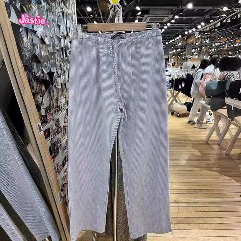 Sonicelife Drawstring High Waist Striped Long Pant 2025 Spring Summer Sport Long Pants Women Casual Preppy Style Sweet Y2K Female Trousers