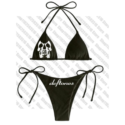 Sonicelife Sexy Women skeleton Y2k Graphic Swimwear Bikini Set Bra Tie Side G-String Thong Beach e Suit Swimsuit Bathing Suit Swimming Suit