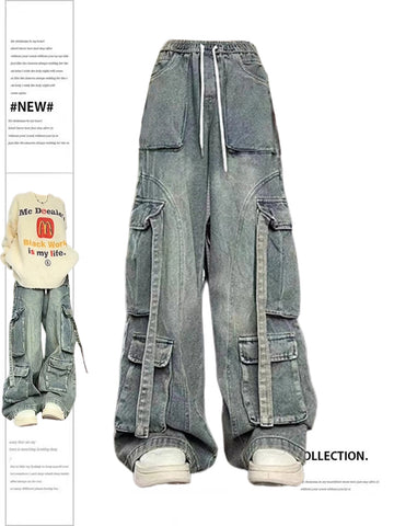 christmas outfit Sonicelife Women's Blue Cargo Jeans Vintage Y2k 90s Oversize Denim Trousers Emo 2000s Harajuku High Waist Cowboy Pants Trashy Clothes 2025