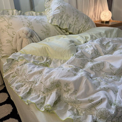 Sonicelife Korean Style Ink Butterfly Bedding Set Summer Ice Silk Cool 4pcs Bed Sheet Set Duvet Cover 2 Pillowcases For Girls