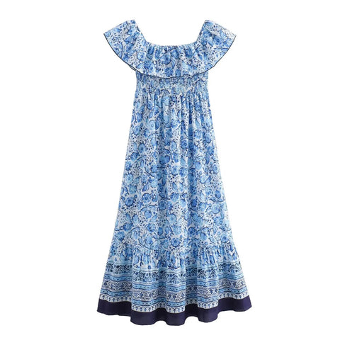Sonicelife Women's One Line Neck Long Dress with Flower Print Off the Shoulder Slim and Sexy Style New