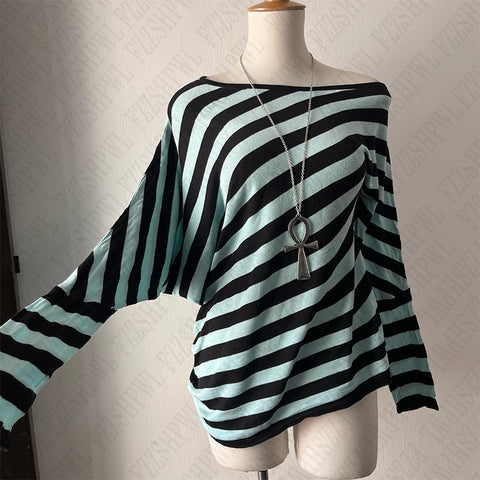 Sonicelife Y2K streetwear fashion Harajuku Women autumn and winter long sleeve 2000s casual vintage striped sexy Punk hip hop tops emo girl