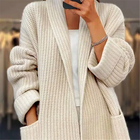 christmas outfit Sonicelife 2025 Winter Fashion Thick Pocket Loose Jacket Autumn Elegant V-neck Knitted Cardigan Women Causal Long Sleeve Solid Sweater Coat