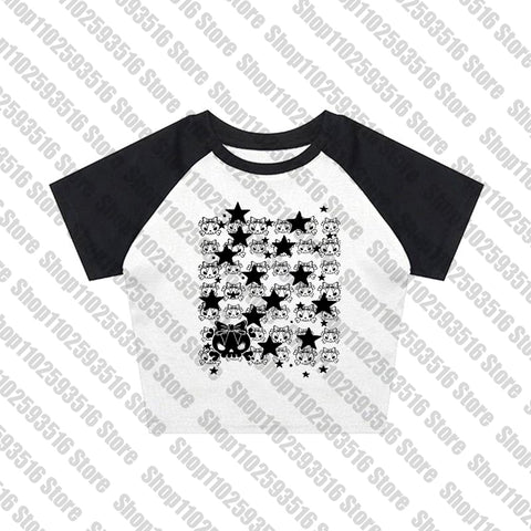 Sonicelife Woman Clothing T-shirt 90s Vintage Clothes for Women Women's T-shirts Star Girl Y2k Tops Emo Goth Graphic Tees Y2k Top Kawaii