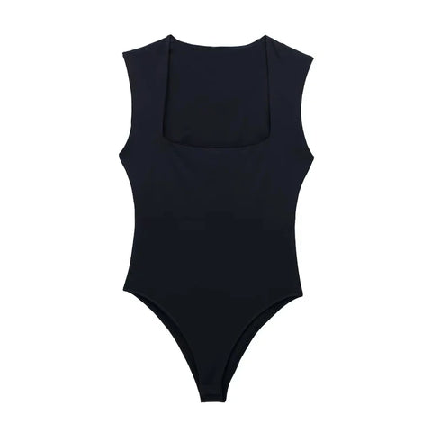 Sonicelife black body woman sleeveless white bodysuit women square neck summer one piece swimsuits sexy lingerie women's bodysuit