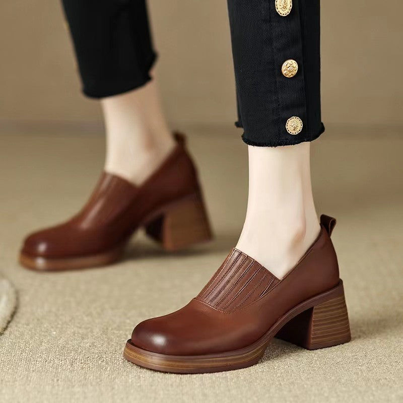 Sonicelife New fall fashion women's leather thick heels Women's thick heels Chelsea boots high heel ankle boots goth  boots