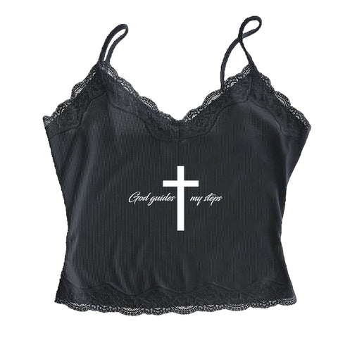 Sonicelife Letter suspenders cross print gothic rock aesthetic Y2K crop tops emo girl harajuku grunge punk retro street casual women's tops