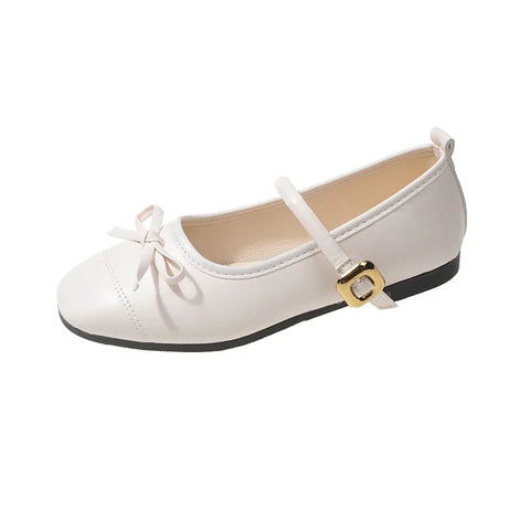 Sonicelife 2025 Women's Flat Shoes Autumn New Round Head Shallow Mouth Butterfly Knot Light Non-slip Single Shoes
