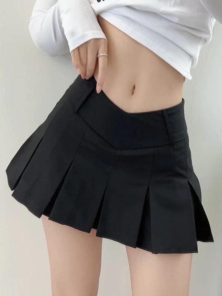 Sonicelife-V Cut Pleated Micro Mini Skirt
