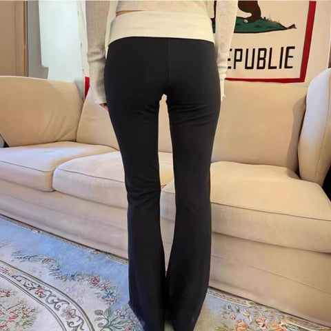 Sonicelife White Patchwork Black Fashion Pants Yoga Pants For Women High Waist Elastic Chic Casual Slim Fit Casual Y2K Long Trouser 2025