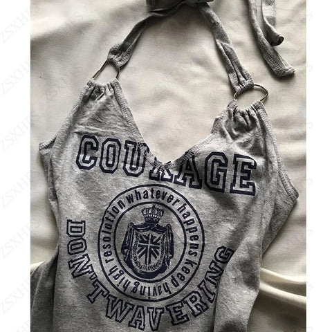 Sonicelife Streetwear Hip Hop Crop Top Women Clothing 90s Vintage Slim Gothic Sling Punk Summer Punk Tank T shirt Grunge Y2k Tops Aesthetic