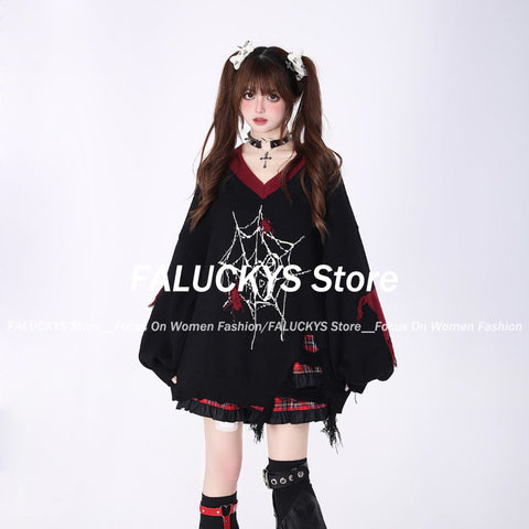 Sonicelife Autumn Y2k Gothic Sweater Women Harajuku Vintage Punk Long Sleeve Knitted Pullover Grunge Fashion Streetwear Oversize Sweaters