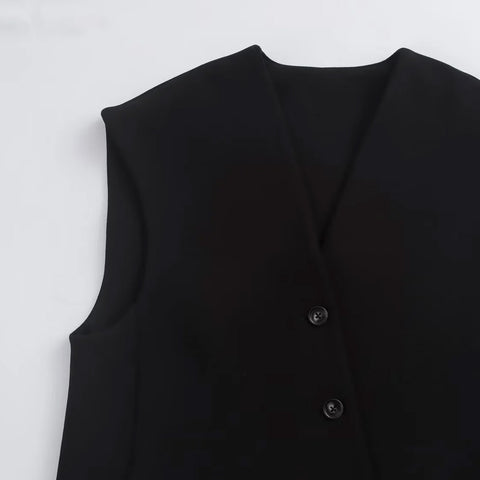 Sonicelife Women's Black Knitted Waistcoat V-neck asymmetrical Diagonal Breasted Modify Commuter Temperament Casual Vest Style New