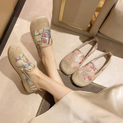 Sonicelife Bling Glitter bohemian fisherman shoes women 2025  paillette moccasins woman flats hemp soft soled mixed color sneakers loafers