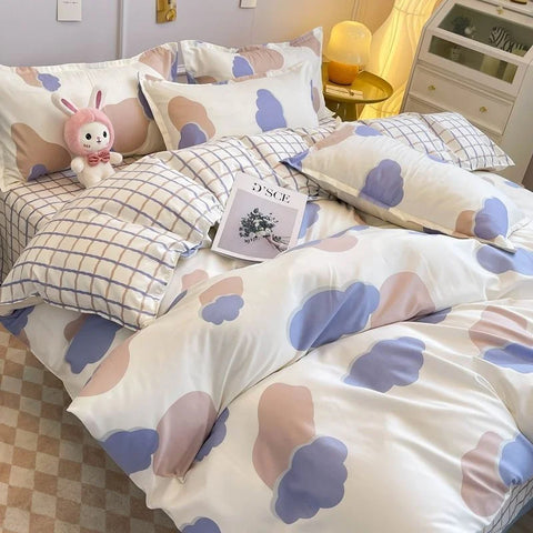 Sonicelife Nordic Pink Checkerboard Duvet Cover Sets With Pillowcases Flat Sheet Kids Girls Boys Full Queen Twin Size Kawaii Bedding Kit