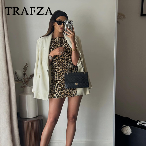 thanksgiving outfit Sonicelife 2024 Spring Summer Women LEOPARD Sexy Dresses Fashion Nightclub O Neck Slim Sleeveless Print Elegant Ladies Mini Dresses