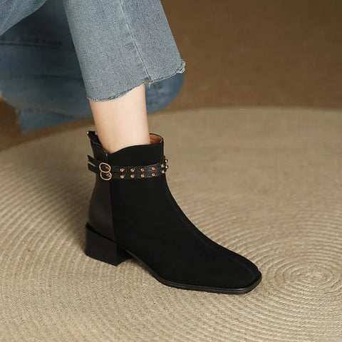 Sonicelife Square Toe Mid Heel Modern Boots Square Heel Ankle 2025  Fashion Women's Shoes Zip Belt Buckle Novelty Women's Boots