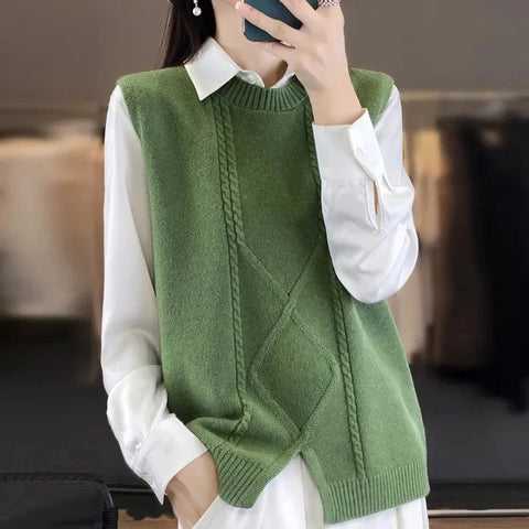 christmas outfit Sonicelife Spring Autumn New Pullover Knitting Sweater Vest Women's Cashmere Sleeveless Sweater Waistcoat Ladies Jumper Fashionable Tops