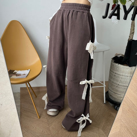 Sonicelife Side Lace Bow Tie  Baggy Sweatpants