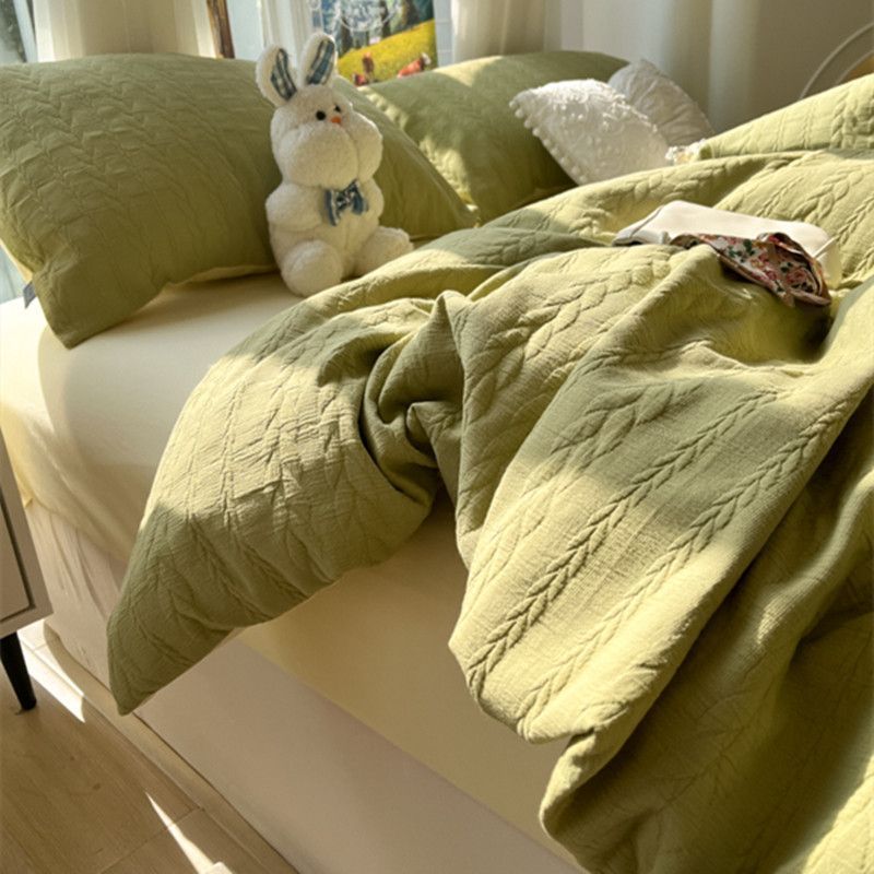 Sonicelife ins Princess Style Bed Four-Piece Set Knitted Washed Cotton Bed Sheet Quilt Cover Set Three-Piece Set Girls Bedding Set