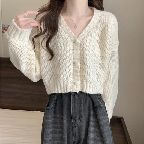 Sonicelife Women V-Neck Buttons Up Cardigan Sweater Casual Knit Sweater Coat Sweet Cardigan Coat For Women 2024 Autumn Winter