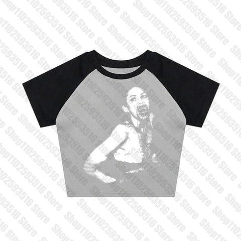 Sonicelife Y2k style Crop Top Summer Gothic Slim Vintage emo Graphic Baby Tee emo Cute Punk Hip Hop Women Crop top Short Sleeve Streetwear