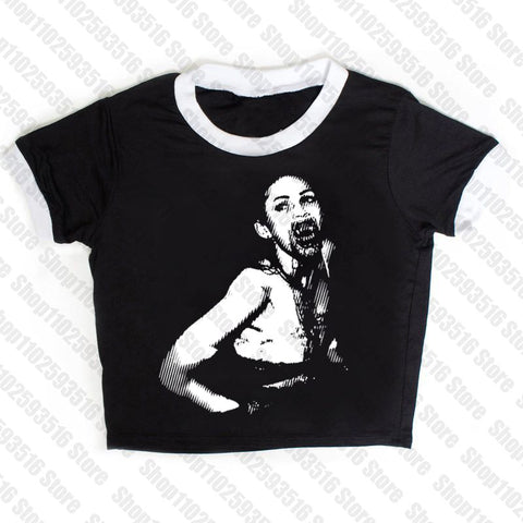 Sonicelife Y2k style Crop Top Summer Gothic Slim Vintage emo Graphic Baby Tee emo Cute Punk Hip Hop Women Crop top Short Sleeve Streetwear