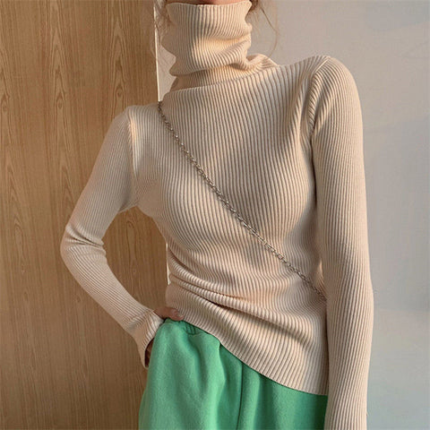 Sonicelife Women Black Casual Sweater Turtleneck Fall Thermal Pullover Sweater Hollow Out Long Sleeve Warm Winter Knit Jumpers New