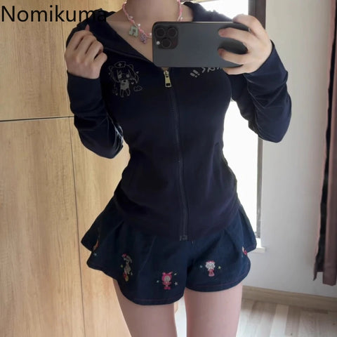 Sonicelife Japanese Hoodies 2025 Women Clothing Y2k Tops Cat's Ears Hooded Long Sleeve Coat Ropa Mujer Casual Fashion Anime Sweatshirts