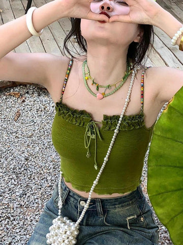 Sonicelife Lace Patchwork Backless Camis Women Vintage Hollow Out Bandage Tanks Summer Grunge Y2K Aesthetic Streetwear Cropped Tops New