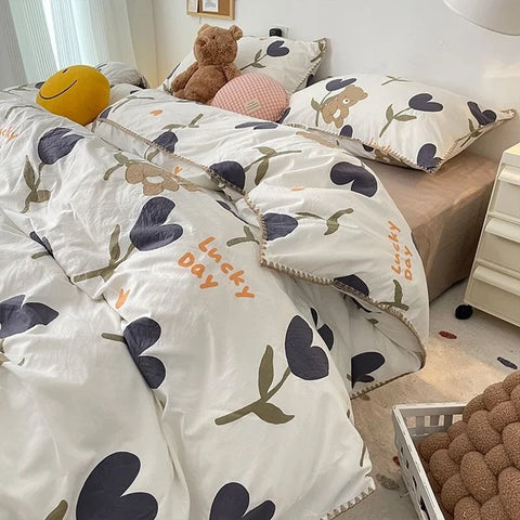 Sonicelife Floral Dream Bedding Set Soft Cotton Duvet Cover Queen King Size Pillowcase Bed Linens