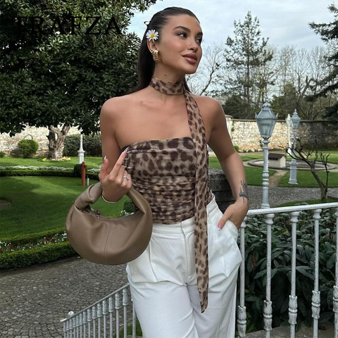 thanksgiving outfit Sonicelife 2024 Spring Summer Streetwear LEOPARD Print Women Suits Fashion Strapless Sleeveless Tops+Chic Elegant Pencil Long Skirts