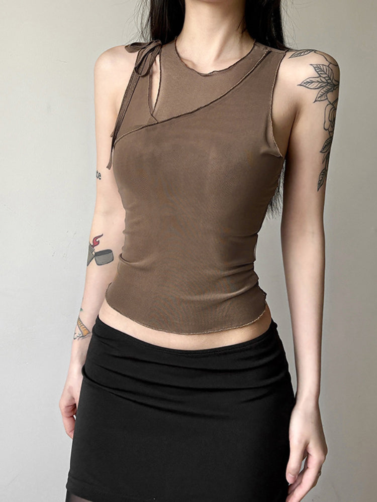 Sonicelife Dark Academia Gothic Sexy Mesh Vest Women Streetwear See Through Hollow Out Patchwork Crop Tank Top Y2k Emo Alt Outfits