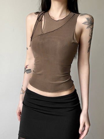 Sonicelife Dark Academia Gothic Sexy Mesh Vest Women Streetwear See Through Hollow Out Patchwork Crop Tank Top Y2k Emo Alt Outfits