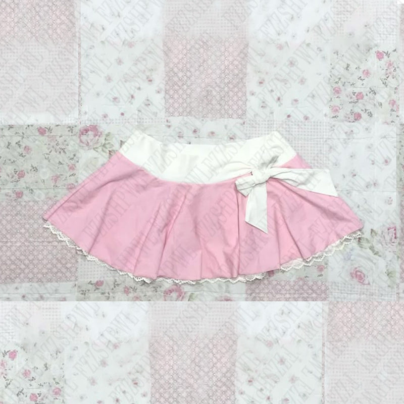 Sonicelife Bowknot lace sweet short skirt fairy tale style casual versatile Y2K chic Korean version commut emo girl punk girl women bottoms