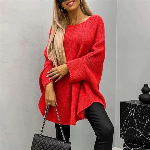 christmas outfit Sonicelife Knitted Women Solid Sweater Elegant Loose Batwing Sleeve Long Y2k Sweater 2025 Women Spring Warm Soft Pullover Fashon Streetwear