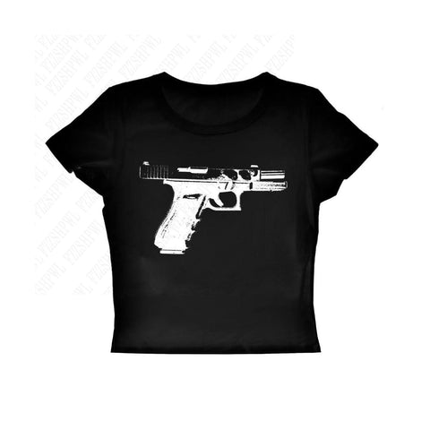 Sonicelife Punk Crop tops Woman Vintage Metal Rock Short Sleeve Harajuku 90s Grunge T-shirts print Hot Y2K Baby Tee Street emo Slim Clothes