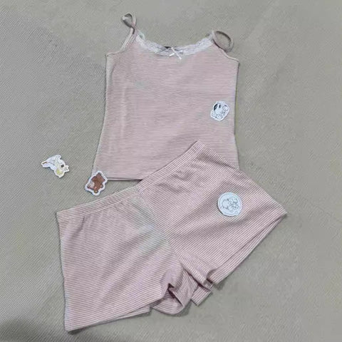 Sonicelife Sweet Striped Elastic Waist Tight Shorts Cotton Comfort Homewear Sleepwear Casual Women Shorts Summer Sports Trouser 2025 New
