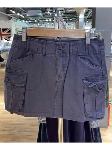 Sonicelife Casual Women Solid Cargo Pants Women Pockets High Waist A-line Mini Skirts Female Y2k Streetwear Cotton Bottoms 2025