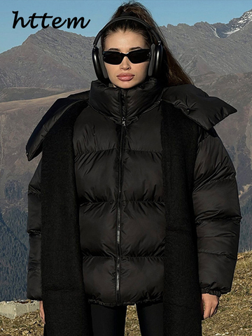 Sonicelife Fashion Women's Hooded Down Jacket Loose Stand Collar Zipper Pocket Female Puffer Jackets 2024 Winter Lady Solid Street Coats