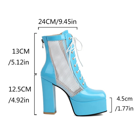 thanksgiving outfit Sonicelife Summer Ankle Boots Toe High Heels Lace Up Platform Breathable Mesh Size 45 46 47 Fashion Party Bota