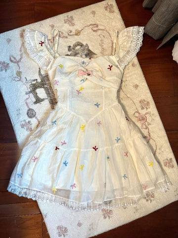 Sonicelife Summer Y2k Dresses Women Clothes Sweet Girl Cute White Korea Slim 2000s Lace Bow Short Dress Kawaii Harajuku Femme Gothic Dress