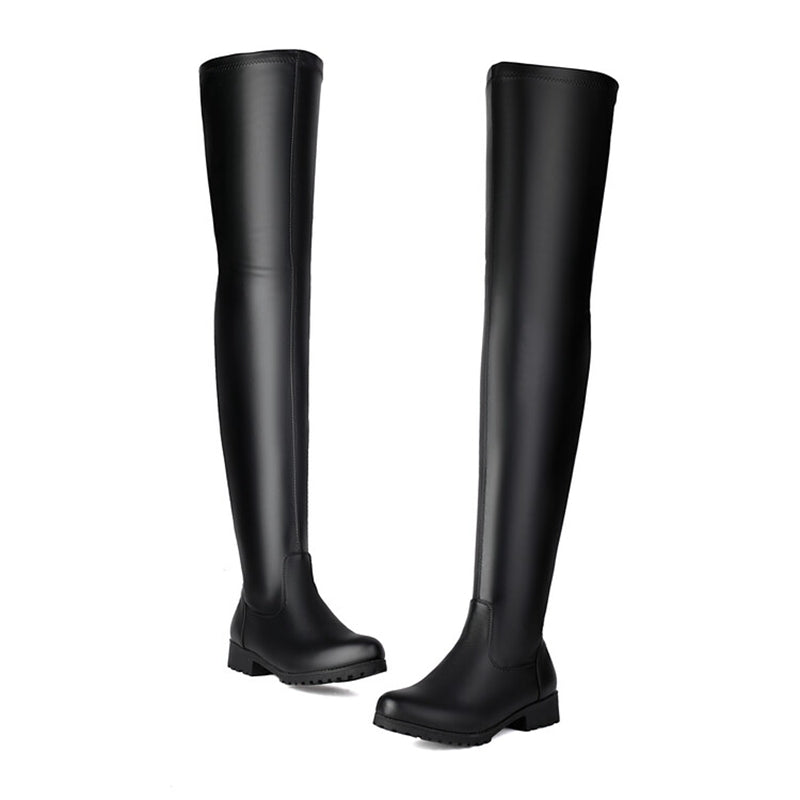 thanksgiving outfit Sonicelife Autumn Over Knee Boots 3.5cm Heel Round Toe Leather Thigh High Fashion Big Size 45 46 47 48 US17