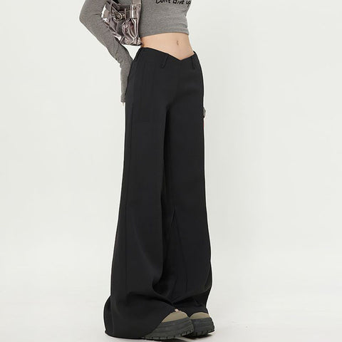 Sonicelife Black Chic Low Waist Casual Pants Women Y2K Fashion Elegance Vintage Pants Korean Harajuku Streetwear Solid Female Trousers