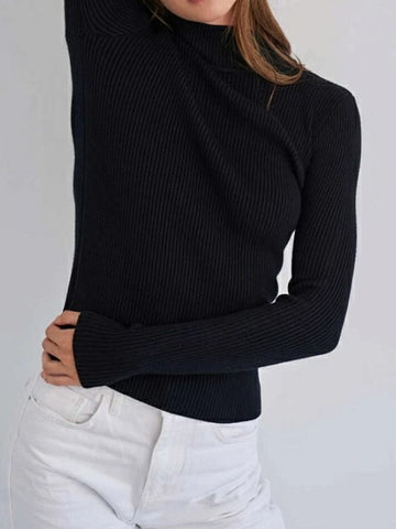 christmas outfit Sonicelife Long Sleeves Skinny Solid Color Split-Joint High Neck Sweater Tops